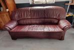 3-zits leder bank bordeauxrood/aubergine., Ophalen, Gebruikt, Driepersoons, Rechte bank