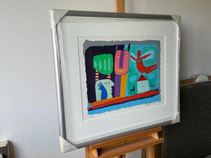 Wouter Stips, ingelijste zeefdruk Cat, angel, home, Antiek en Kunst, Kunst | Litho's en Zeefdrukken, Ophalen