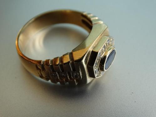Gouden ring saffier briljanten, 14 k ct, groot en zwaar, 21+, Sieraden, Tassen en Uiterlijk, Ringen, Gebruikt, 20 of groter, Goud