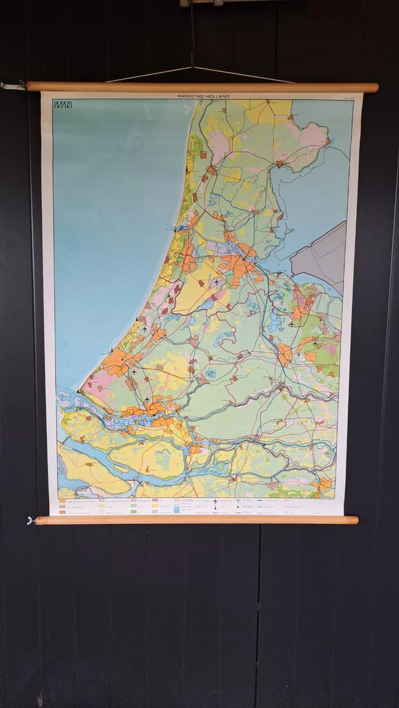 Oude schoolkaart Randstad Holland - 100x138cm, Antiek en Kunst, Antiek | Schoolplaten, Aardrijkskunde, Ophalen of Verzenden