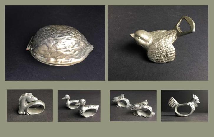 vintage notenkraker, flesopener en servetringen, Antiek en Kunst, Curiosa en Brocante, Verzenden