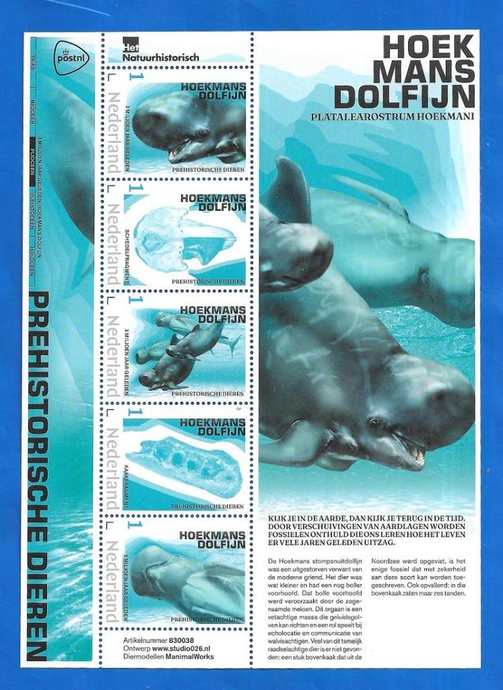 Prehistorische dieren, Hoekmans dolfijn (postzegelvel), Postzegels en Munten, Postzegels | Nederland, Postfris, Na 1940, Verzenden