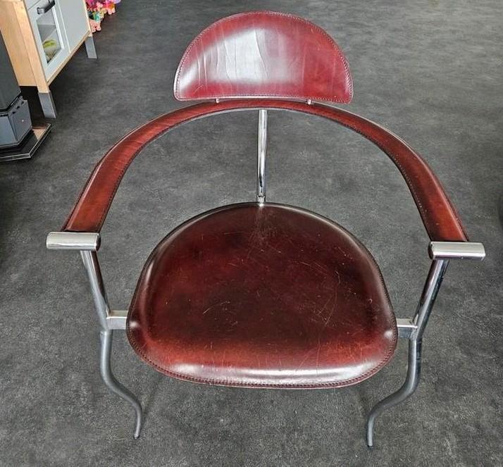 Arrben Italy Vintage Stoel met 3 Poten en Leren Zitting, Antiek en Kunst, Antiek | Meubels | Stoelen en Banken, Ophalen