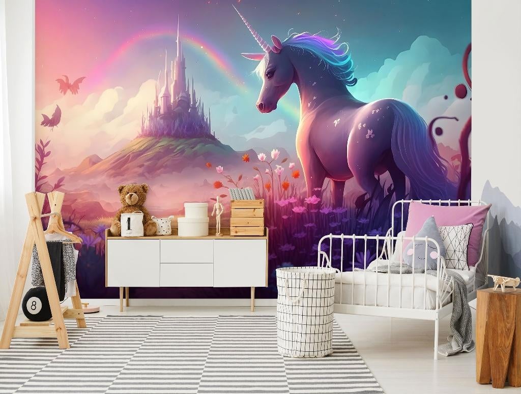 Fotobehang / Behang - Kinderkamer - Unicorn Wonderland, Paars, Verzenden, Minder dan 10 m², Info@fotobehangkoning.nl