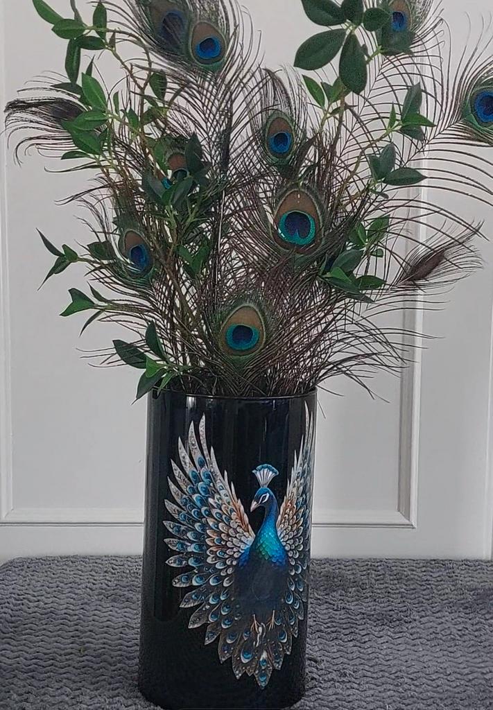 Pauwen vaas compleet met pauwenveren, Huis en Inrichting, Woonaccessoires | Kunstplanten en Kunstbloemen, Zo goed als nieuw, Ophalen of Verzenden