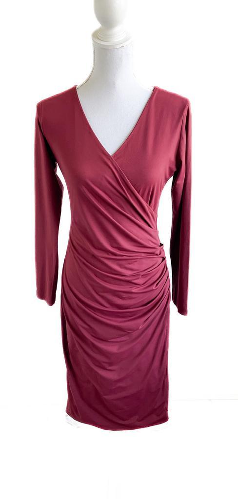 Mooie travelstof jurk van Elise Gug 36, Kleding | Dames, Jurken, Zo goed als nieuw, Maat 36 (S), Roze, Onder de knie, Ophalen of Verzenden