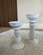 Witte Kandelaars Landelijke Stijl - Set van 2, Wit, Nieuw, Ophalen of Verzenden, Hout