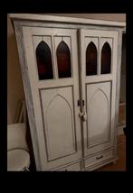 Antieke Withe Wash Hang/Legkast met Glas, Ophalen, Gebruikt, 100 tot 150 cm, 200 cm of meer