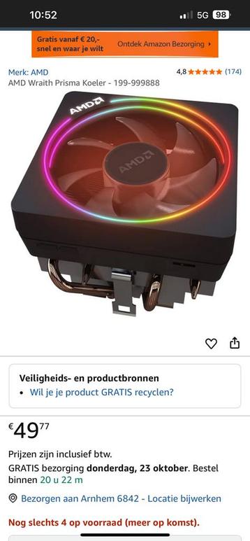Amd prism cooler nieuw met de orinele coolpasta en doos beschikbaar voor biedingen
