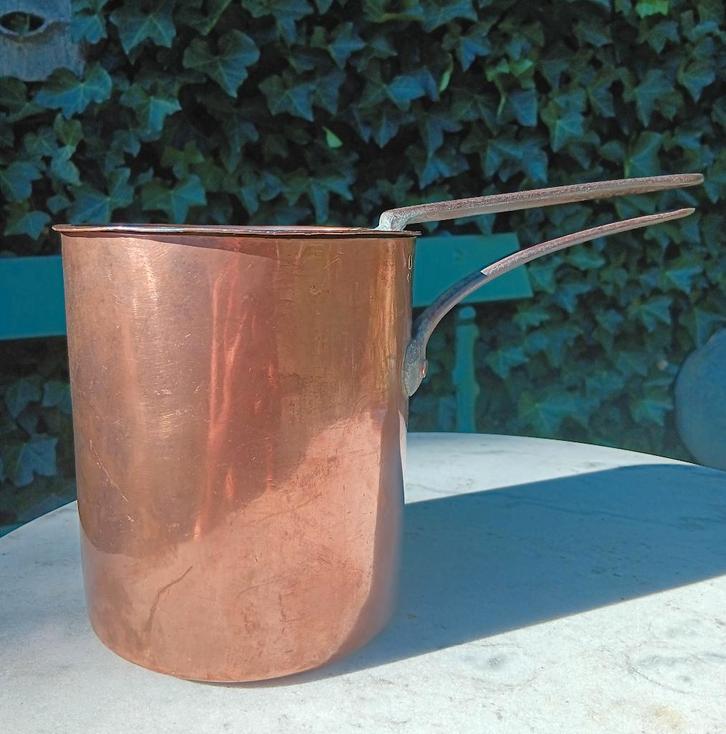 Antieke koperen pan+deksel VERHOEVEN BRUXELLES (K10), Huis en Inrichting, Keuken | Potten en Pannen, Gebruikt, Kookpan of Snelkookpan