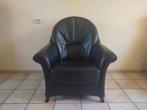 Klassieke zwart lederen fauteuil, Huis en Inrichting, Fauteuils, Ophalen, Gebruikt, Leer, 50 tot 75 cm