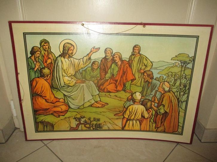 Mooie Schoolplaat - Christus verkondigt zijn Geloof, Antiek en Kunst, Antiek | Religie, Ophalen of Verzenden