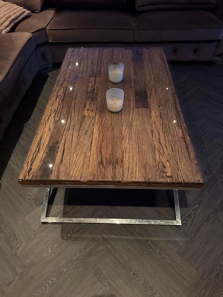Houten salontafel met metalen frame (kuster | richmond), Huis en Inrichting, Tafels | Salontafels, Zo goed als nieuw, Minder dan 50 cm