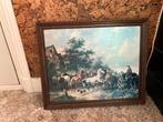 Oud schilderij paarden/ jacht tafereel, Antiek en Kunst, Ophalen of Verzenden