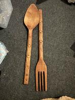 Antieke houten grote lepel en vork, Ophalen of Verzenden