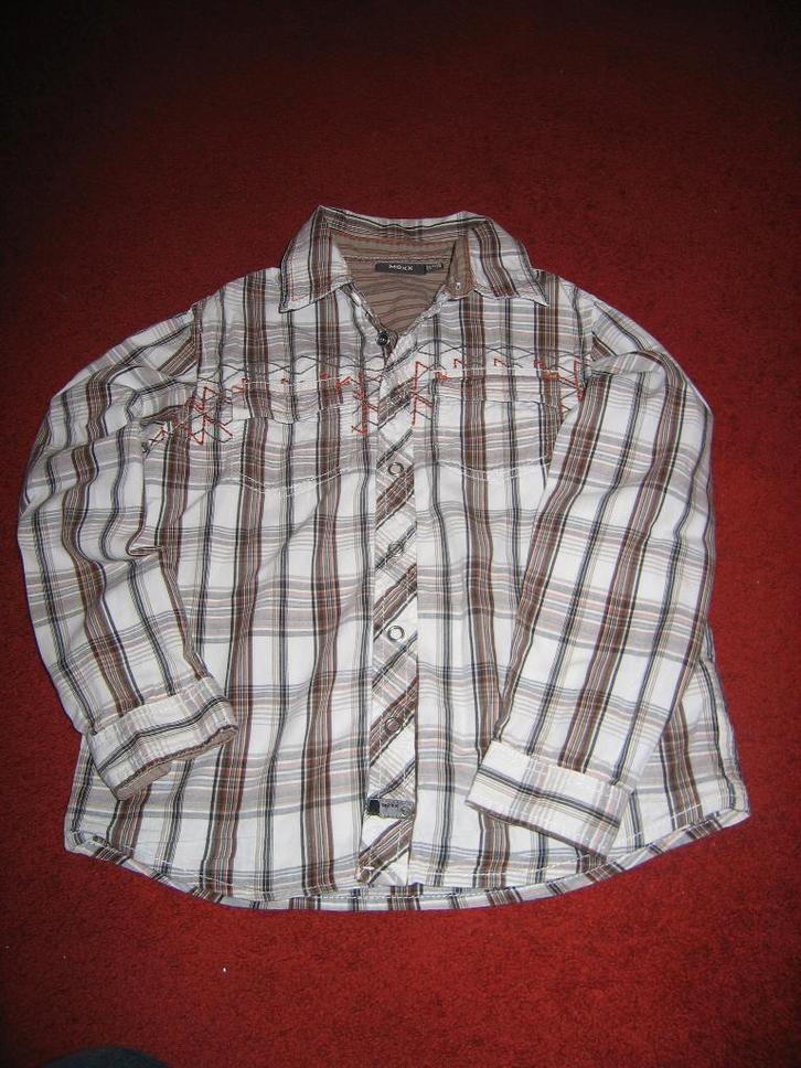 Mexx blouse/overhemd wit ruit+diverse naturelkleuren mt 122, Kinderen en Baby's, Kinderkleding | Maat 122, Zo goed als nieuw, Jongen of Meisje
