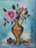 Antiek Frans bloemenschilderij, in bijzondere lijst Miekje's, Ophalen of Verzenden