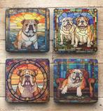 Engelse Bulldog Glas in Lood onderzetters met houder, Ophalen of Verzenden, Nieuw, Glas of Kopje