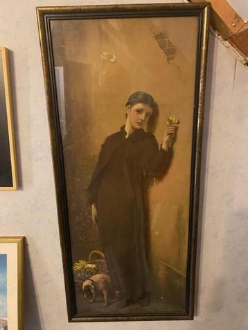 mooi aqerel schilderij van vrouw met hond gesigneerd beschikbaar voor biedingen