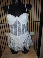 Nieuwe supersexy witte body mét kanten rokje maat M, Kleding | Dames, Ondergoed en Lingerie, Verzenden, Wit, Body of Korset