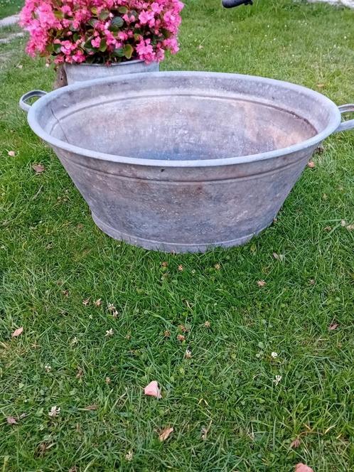 Hele mooi zinken teil. Met handvaten, geen roest!, Tuin en Terras, Bloembakken en Plantenbakken, Zo goed als nieuw, Metaal, Binnen