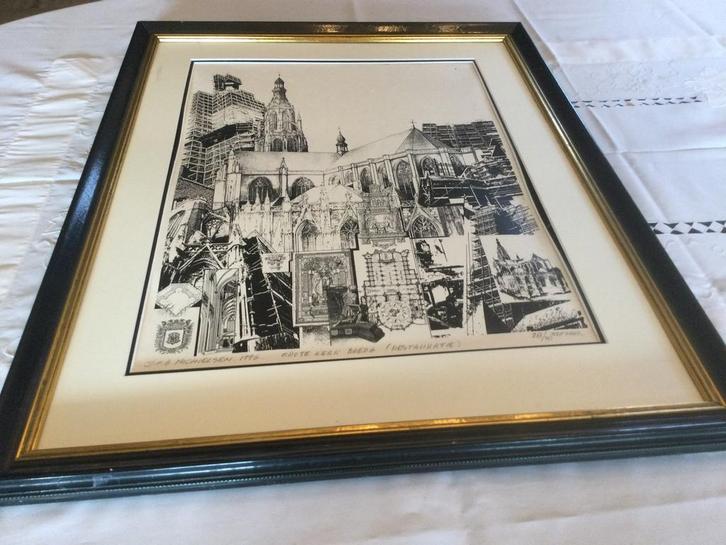 Groot ZEEFDRUK schilderij Grote kerk Breda J.Michielsen 1996, Antiek en Kunst, Kunst | Schilderijen | Klassiek, Ophalen of Verzenden