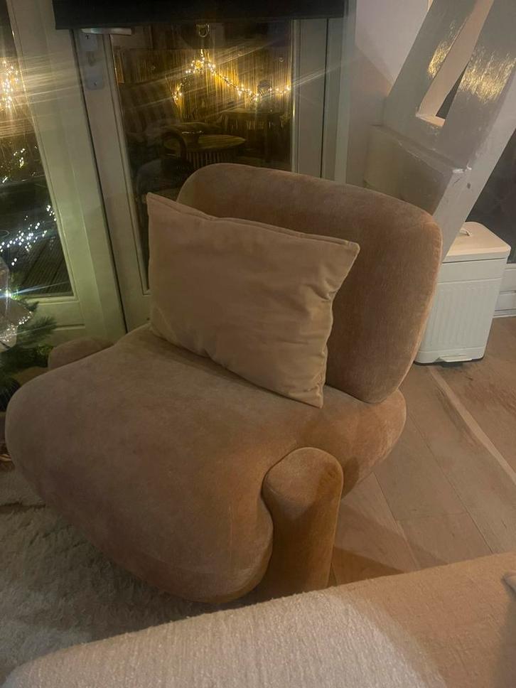 Scandinavische fauteuil Louise chenille terracotta, Huis en Inrichting, Banken | Sofa's en Chaises Longues, Zo goed als nieuw