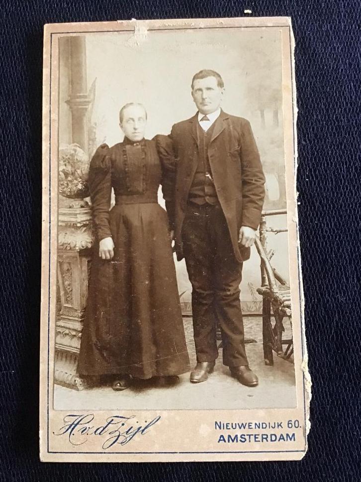 CDV, Man/Vrouw, H. v.d. Zijl, Amsterdam, Carte de Visite, Verzamelen, Foto's en Prenten, Gebruikt, Foto, Voor 1940, Ophalen of Verzenden