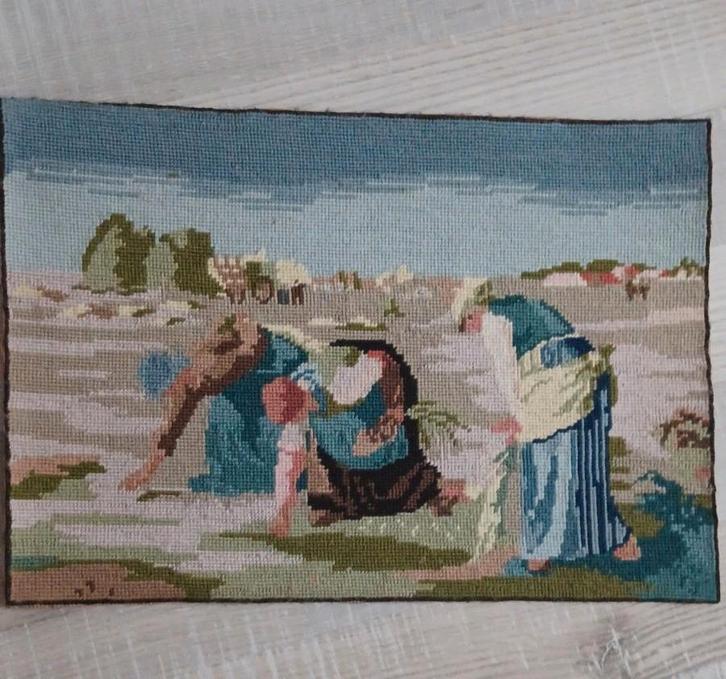 Geborduurd doek, aren rapen op de akker, Huis en Inrichting, Woonaccessoires | Wanddecoraties, Zo goed als nieuw, Ophalen of Verzenden