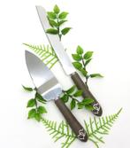 Schitterende taartschep en mes met houten handgrijpen., Ophalen of Verzenden, Nieuw, Feestartikel, Geboorte of Huwelijk