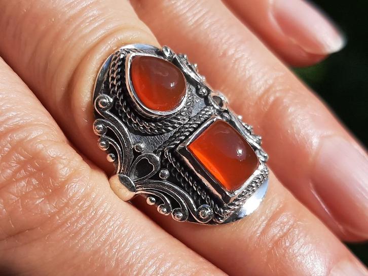 Vanoli - 925 zilveren ring met carneool agaat maat 15,5, Sieraden, Tassen en Uiterlijk, Ringen, Nieuw, Dame, Kleiner dan 17, Oranje