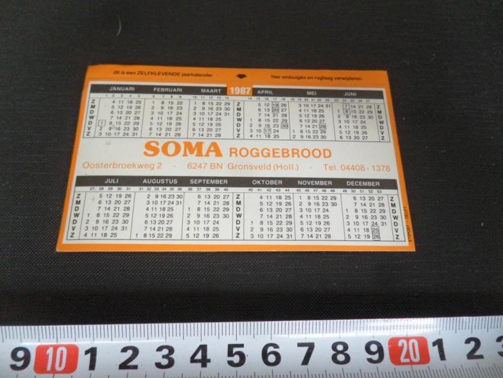 sticker kalender 1987 soma roggebrood gronsveld, Verzamelen, Stickers, Zo goed als nieuw, Bedrijf of Vereniging, Ophalen