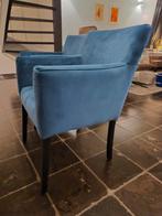 6 eetkamerstoelen velours blauw/petrol, Ophalen, Gebruikt, Blauw, Stof