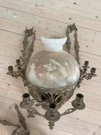 Zware antieke olie hanglamp brons, Antiek en Kunst, Ophalen