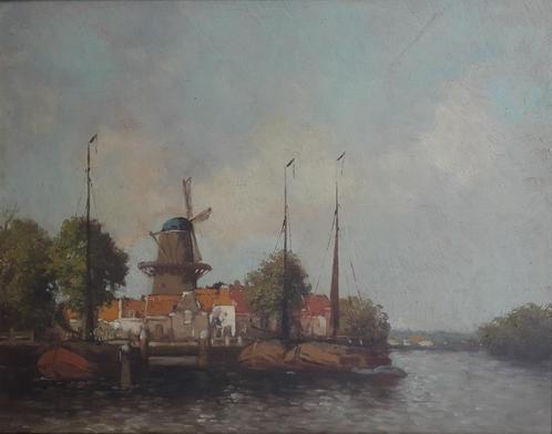 DORPJE AAN WATER⛵HAVENTJE MET BOTEN⛵STIJL JAN KNIKKER JR, Antiek en Kunst, Kunst | Schilderijen | Klassiek, Ophalen of Verzenden