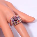 Mooie mt 16 1/2 zilveren rhodium ring gekleurde Swarovski, Met kristal, Verzenden, Nieuw, Kleiner dan 17