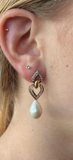 44 diamanten luxe set 14k gouden oorbellen parel dames, Hangers, Voordeelsieraden, Verzenden, Zo goed als nieuw