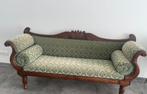 Mahonie Engelse bank  groen velours - 19e eeuw - br. 204 cm, Antiek en Kunst, Ophalen
