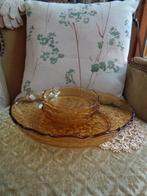 Amber Kleurige Glazen Gebakstel Fruitmotief ** Mimosa **, Antiek en Kunst, Antiek | Glas en Kristal, Ophalen of Verzenden