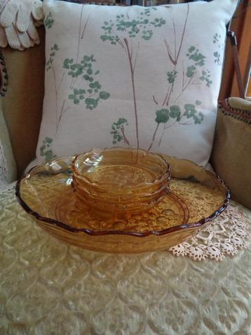 Amber Kleurige Glazen Gebakstel Fruitmotief ** Mimosa ** beschikbaar voor biedingen