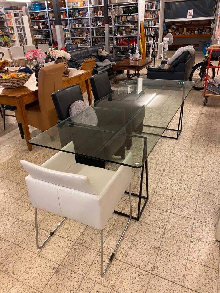 Glazen Eettafel, Huis en Inrichting, Tafels | Eettafels, Zo goed als nieuw, 50 tot 100 cm, 200 cm of meer, Vijf personen of meer