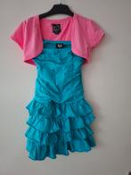 Turquoise jurkje met roze bolero - maat 146-152, Ophalen of Verzenden, Gebruikt, Meisje