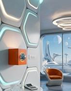 Oranje Philips Cube NWS65, tafellamp / wandlamp, vintage, Ophalen of Verzenden, Gebruikt, Metaal, Vintage