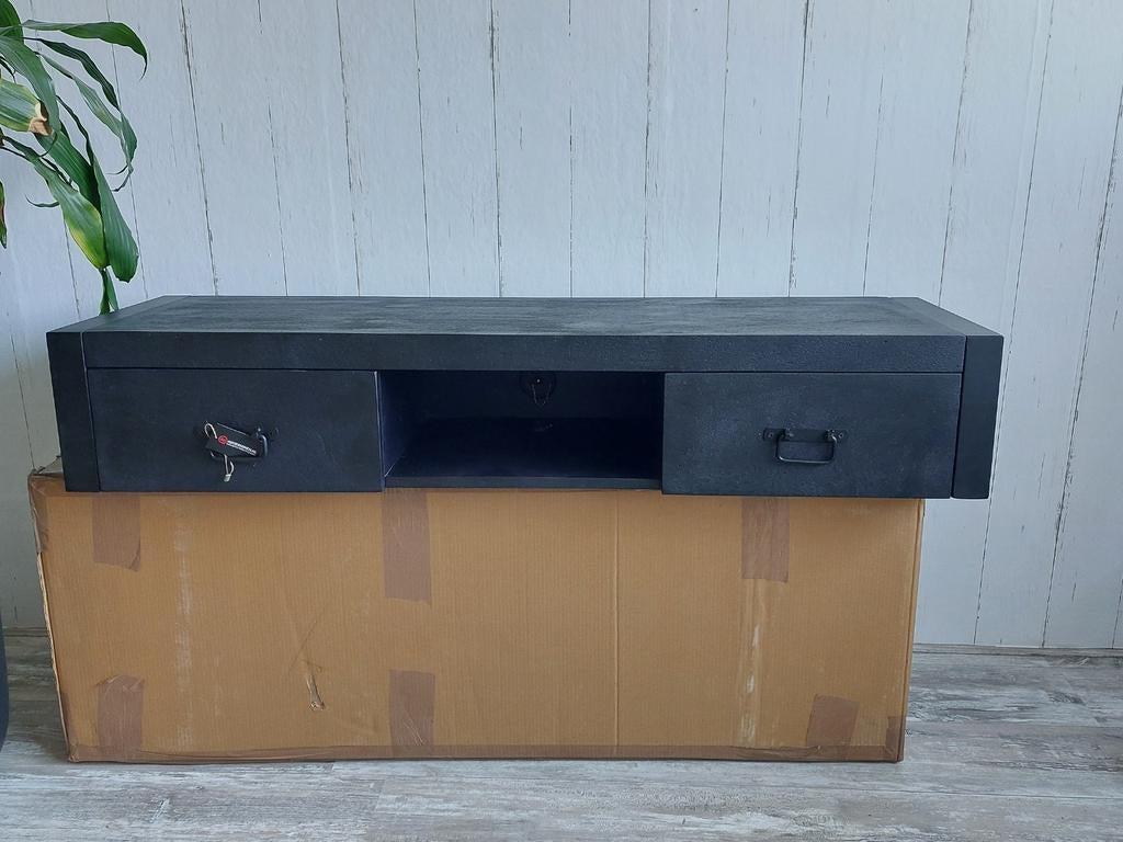 Zwart Industrieel Zwevend TV Meubel - Mangohout - Nieuw!, Huis en Inrichting, Kasten | Televisiemeubels, 100 tot 150 cm, Nieuw