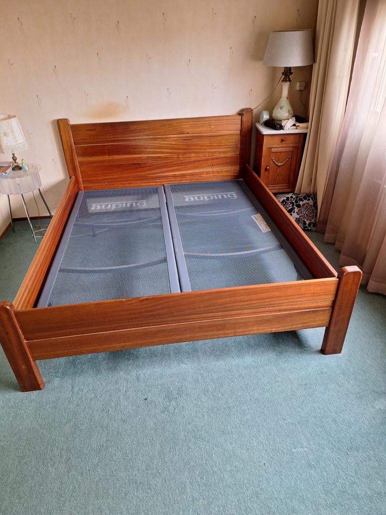 Mahoniehouten ledikant, 180 x 200,, Ophalen, Gebruikt, Tweepersoons, 180 cm