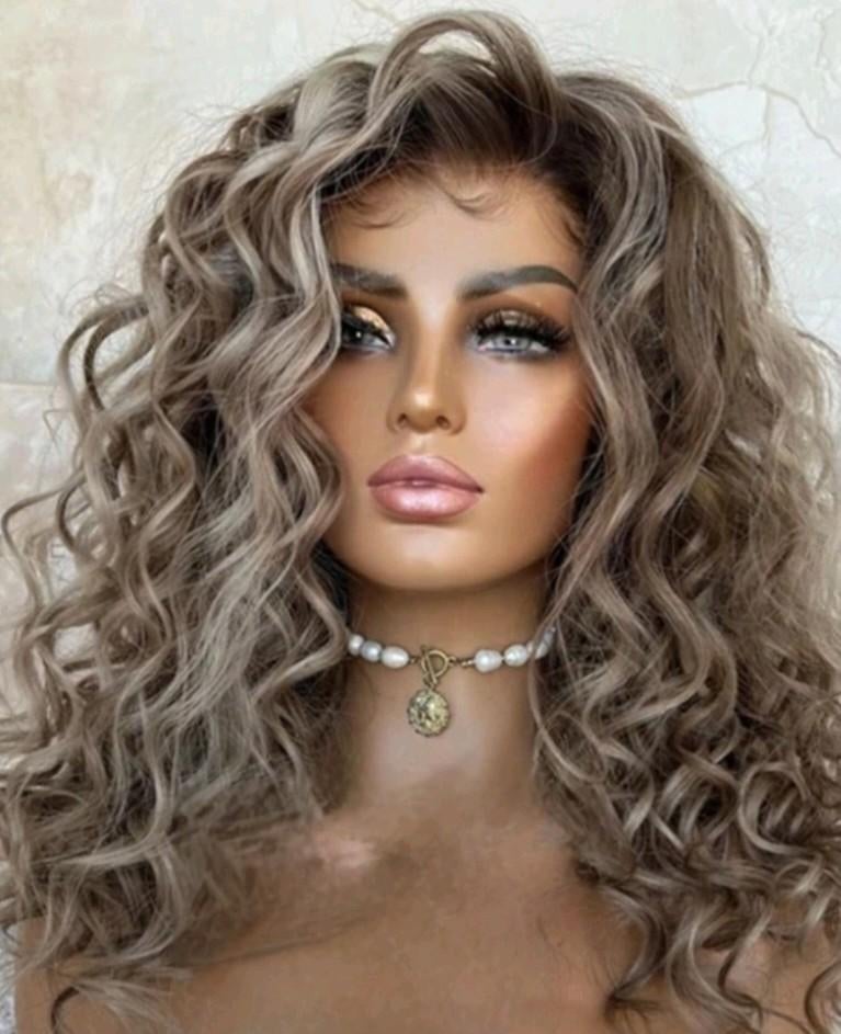 Pruik menselijk haar bruin grijszilver, golvend haar, Ophalen of Verzenden, Gebruikt, Pruik of Haarverlenging