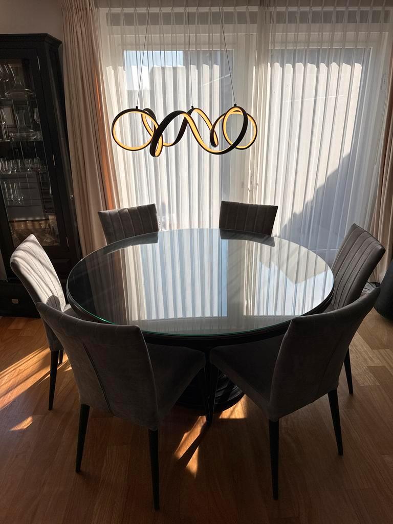 Luxe houten eettafel met 6 sjieke stoelen, Ophalen, Gebruikt, 100 tot 150 cm, Rond