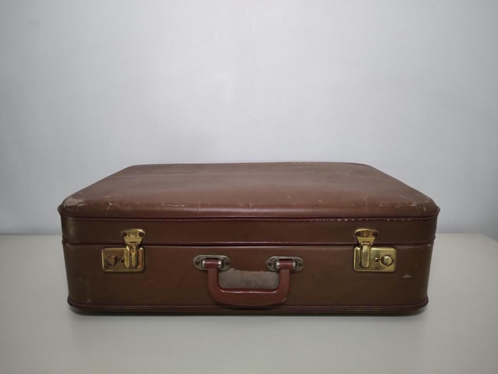K558 VINTAGE jaren 60 koffer van geperst karton bruin, 60 tot 70 cm, Gebruikt, Hard kunststof, Onbekend