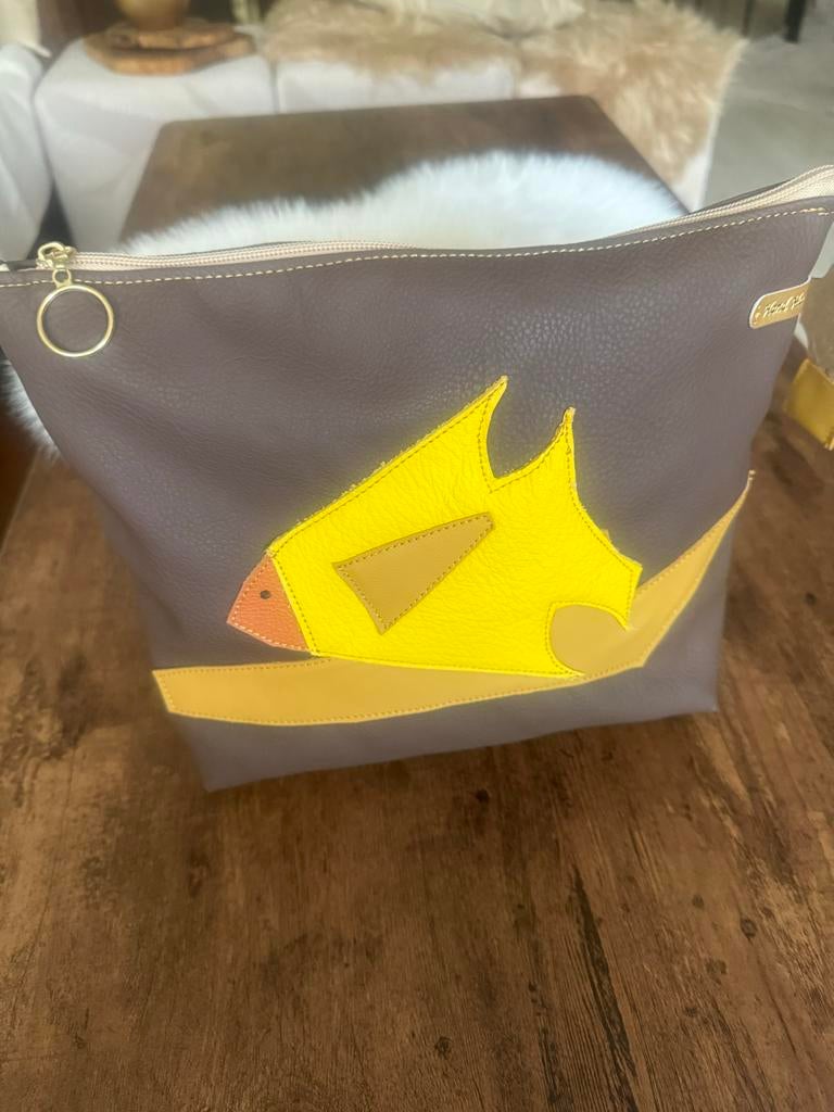 Grote leren necessaire met visprint, Gebruikt, Bruin, Minder dan 40 cm, Minder dan 35 cm