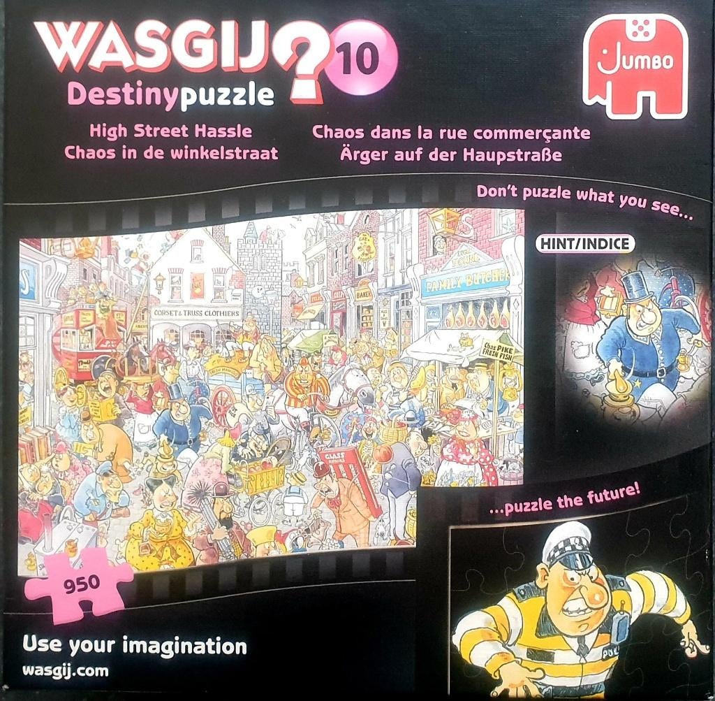 Jumbo Wasgij Destiny 10 puzzel Chaos in de winkelstraat 950, Ophalen of Verzenden, 500 t/m 1500 stukjes, Zo goed als nieuw, Legpuzzel